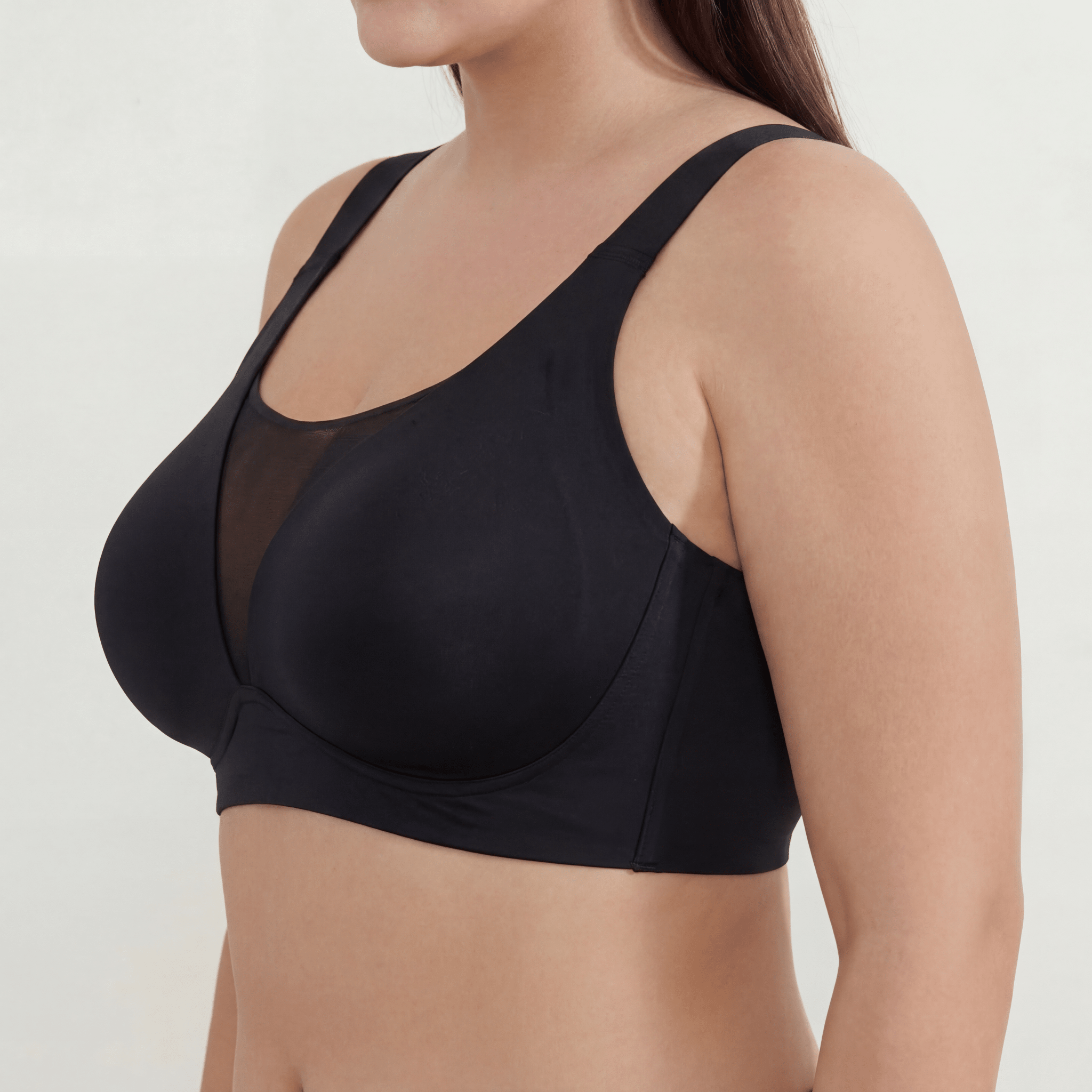 Deep V Mesh Full Coverage Bra - Bra for Black - Available at Bella Bra