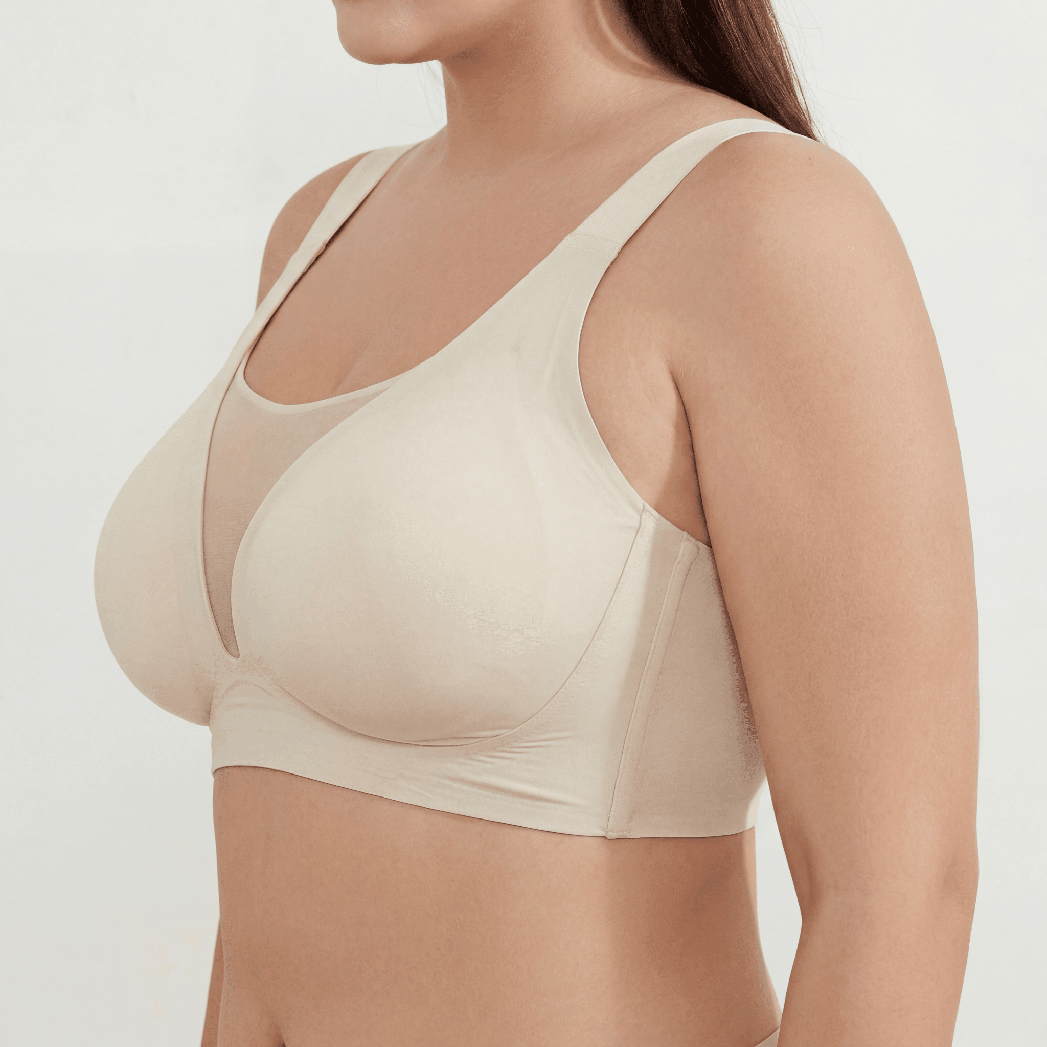 Deep V Mesh Full Coverage Bra - Bra for Nude - Available at Bella Bra
