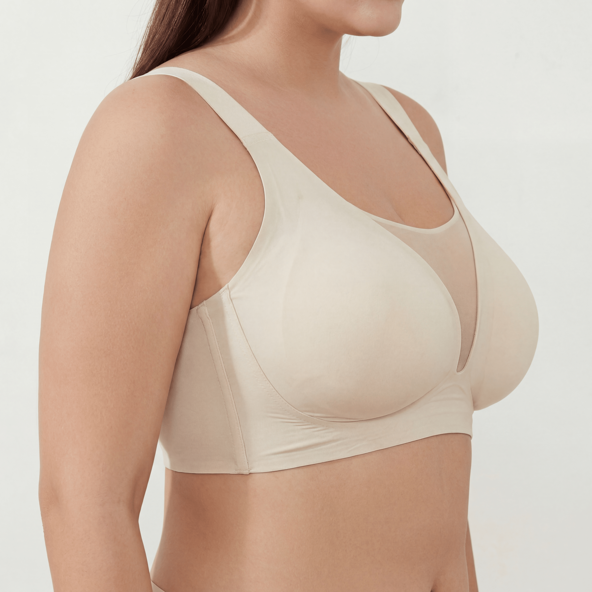 Deep V Mesh Full Coverage Bra - Bra for Nude - Available at Bella Bra