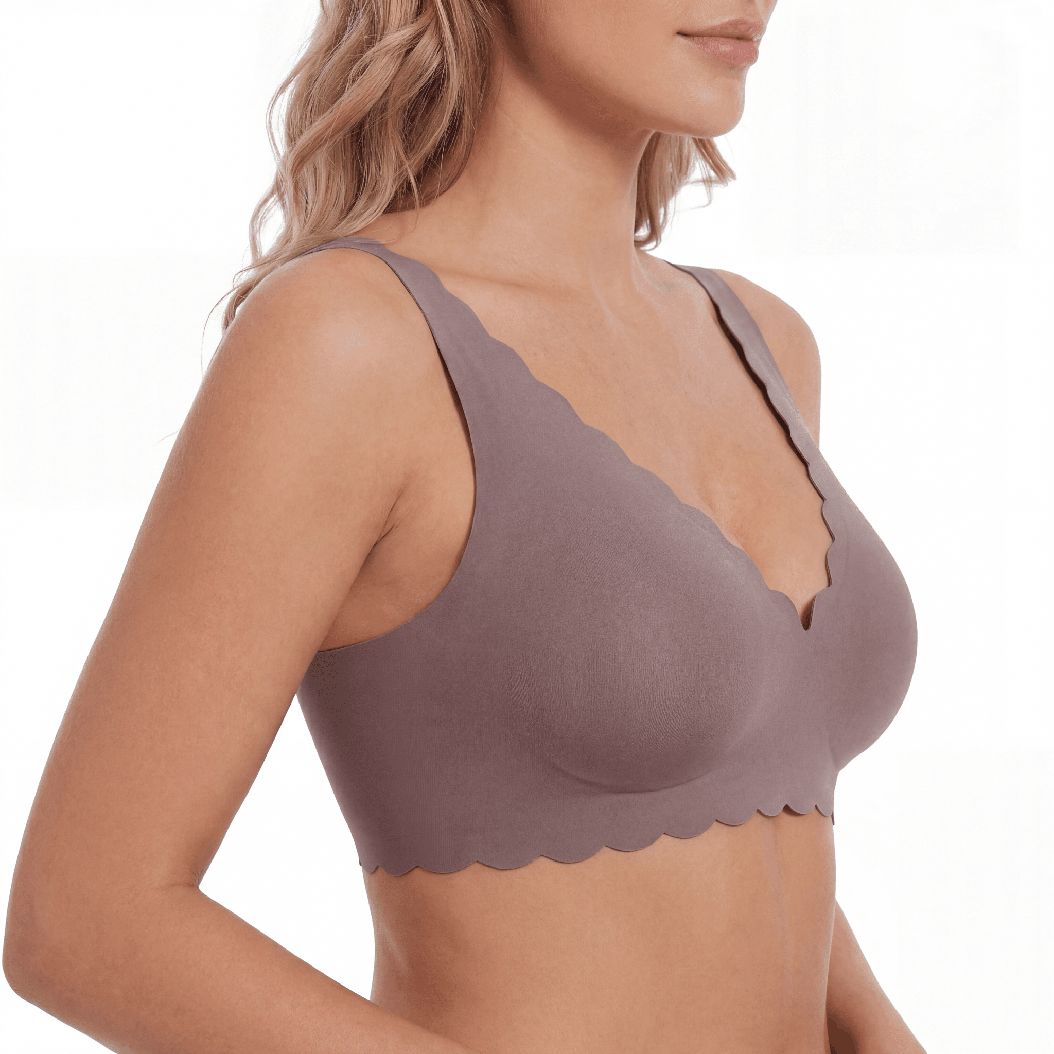 Scalloped Edge Plunge Bra - Bra for Grey - Available at Bella Bra