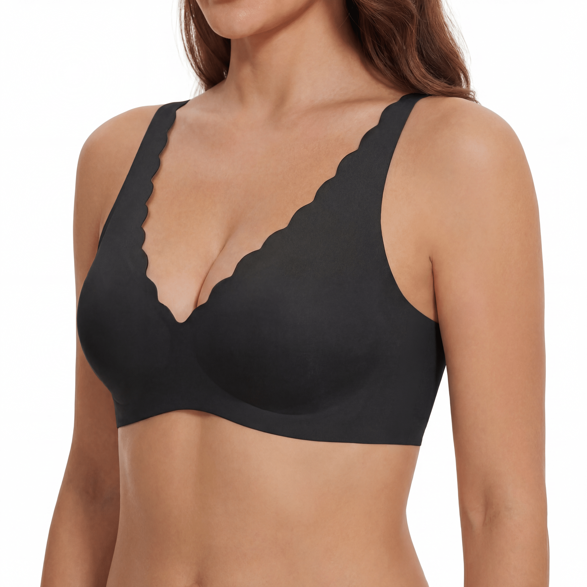 Scalloped Neckline Plunge Bra - Bra for Black - Available at Bella Bra