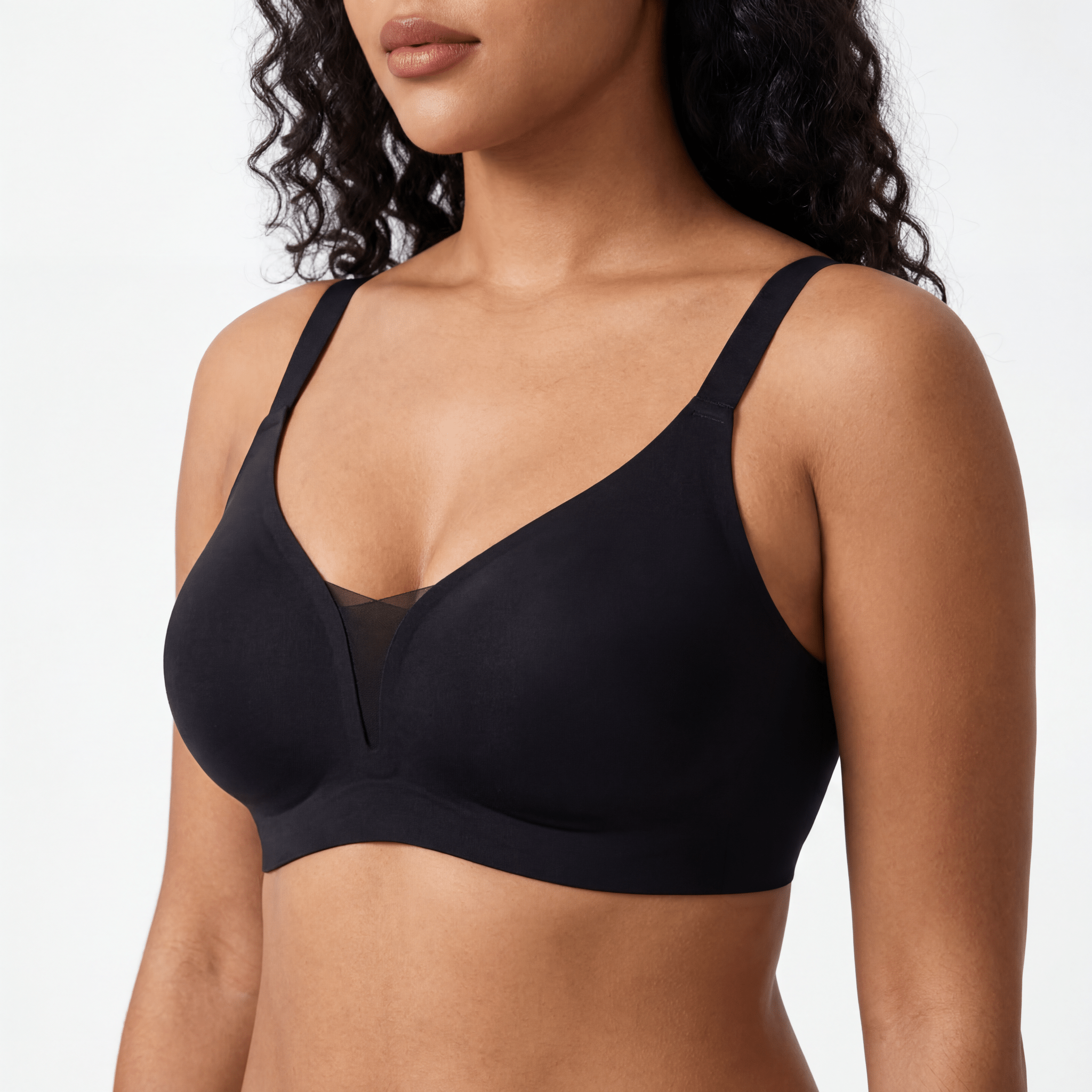 V - Neck Mesh Detail Bra - Bra for Black - Available at Bella Bra