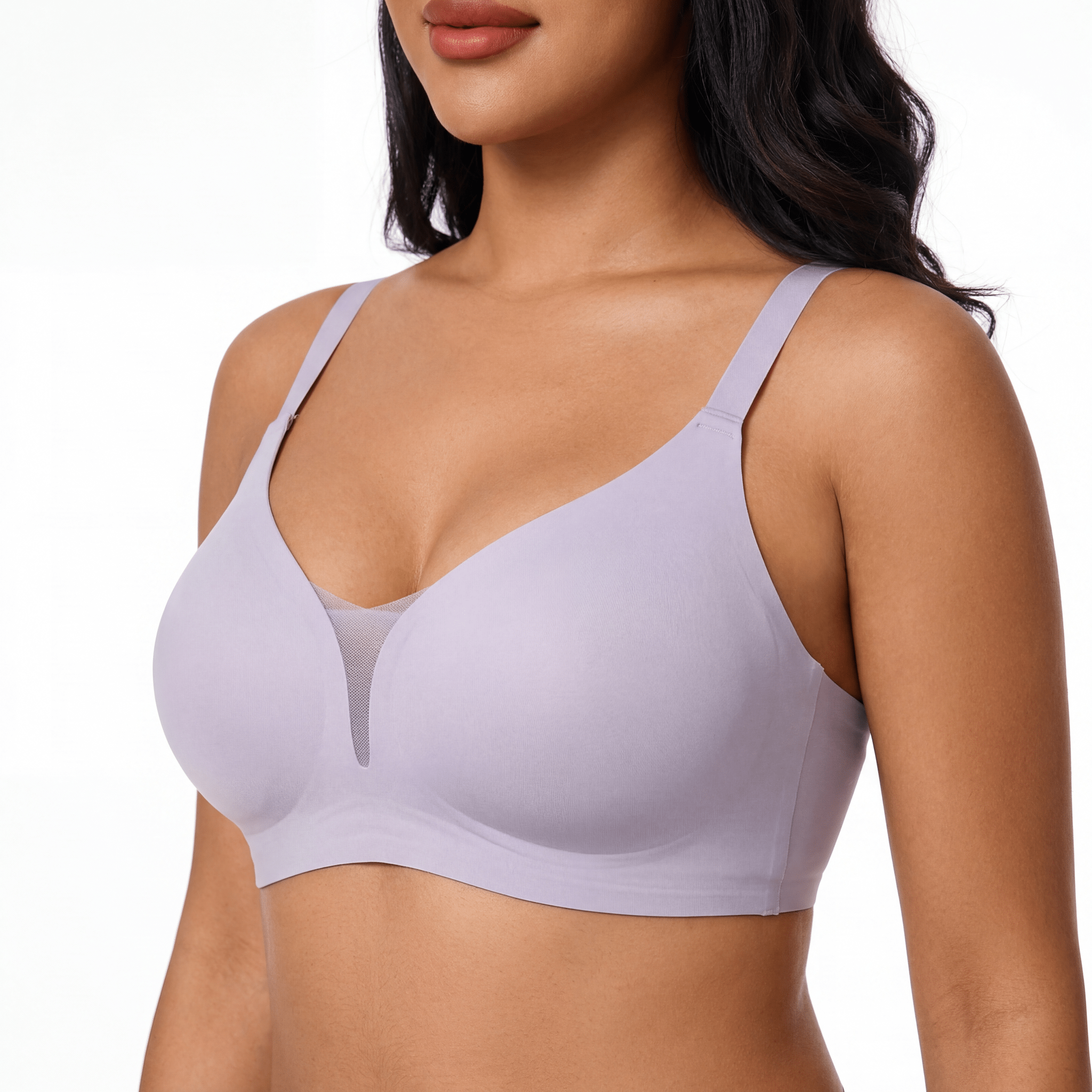 V - Neck Mesh Detail Bra - Bra for Lavender - Available at Bella Bra