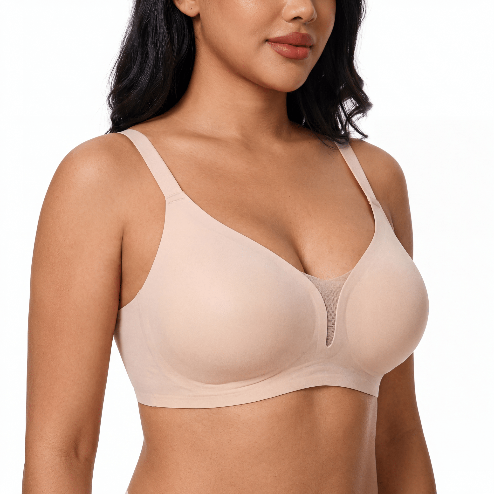 V - Neck Mesh Detail Bra - Bra for Nude - Available at Bella Bra
