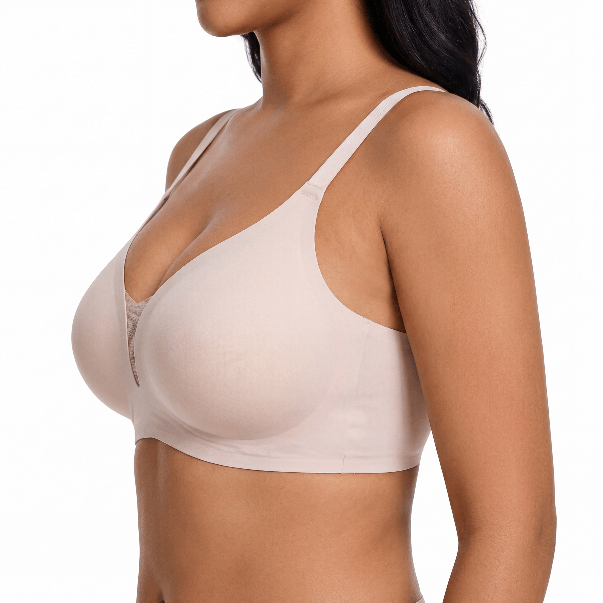 V - Neck Mesh Detail Bra - Bra for Nude - Available at Bella Bra