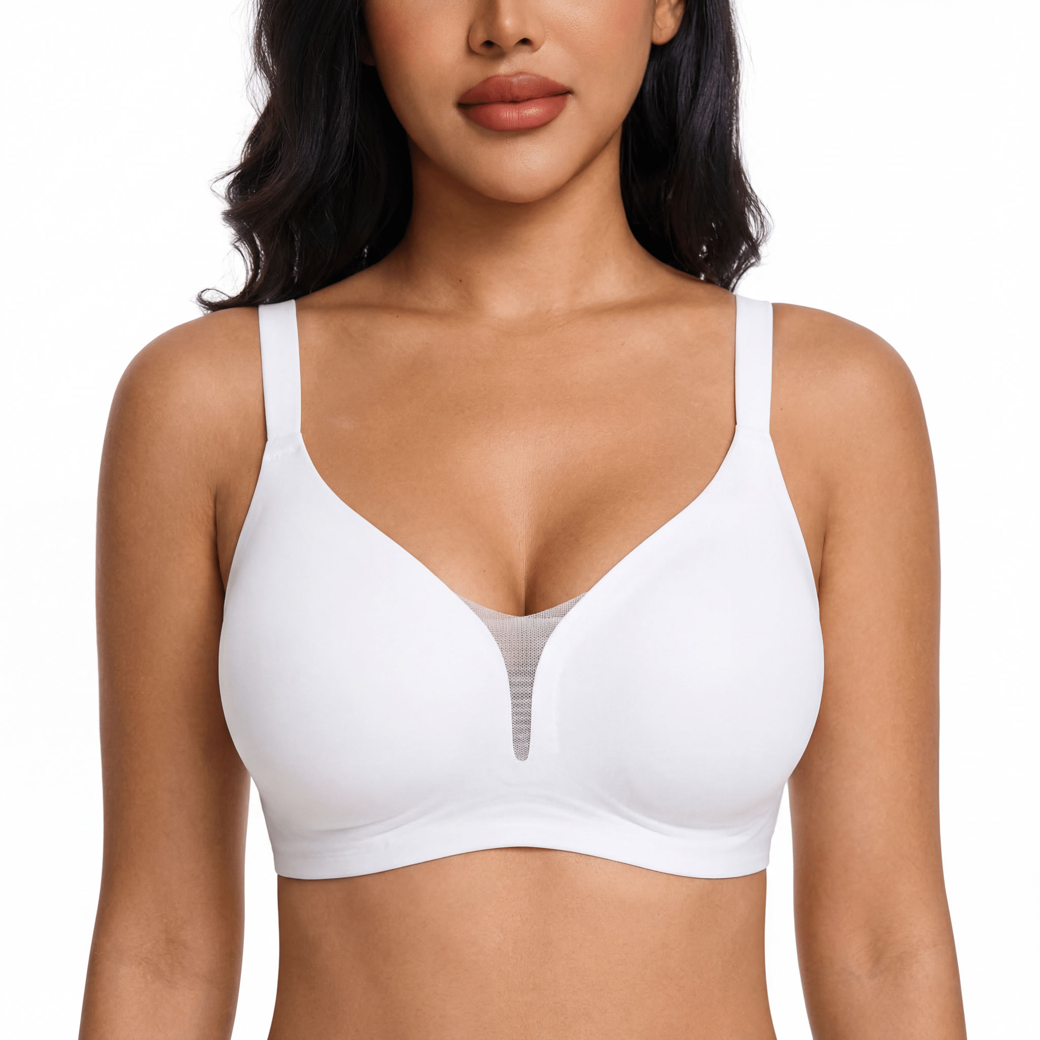 V - Neck Mesh Detail Bra - Bra for White - Available at Bella Bra