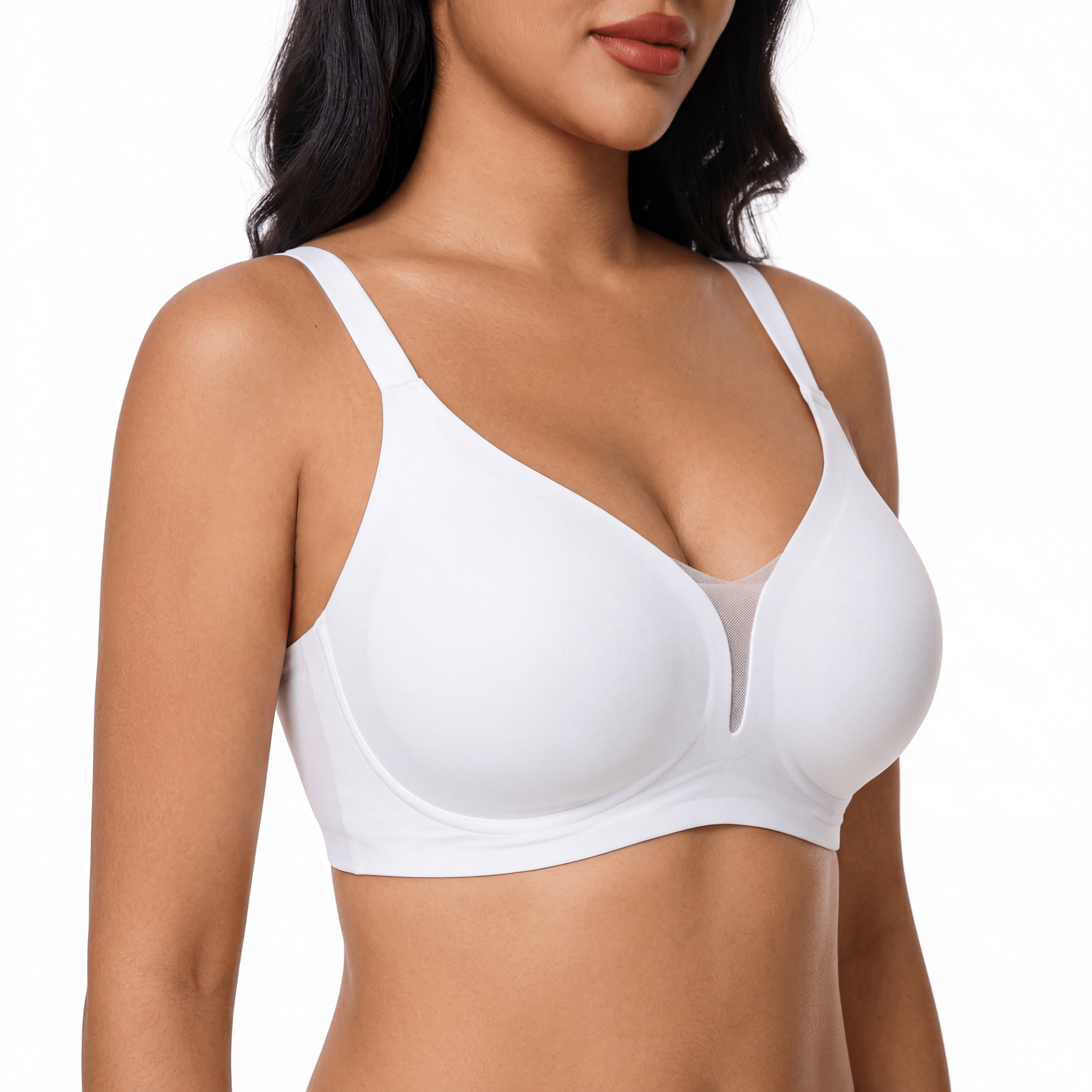 V - Neck Mesh Detail Bra - Bra for White - Available at Bella Bra