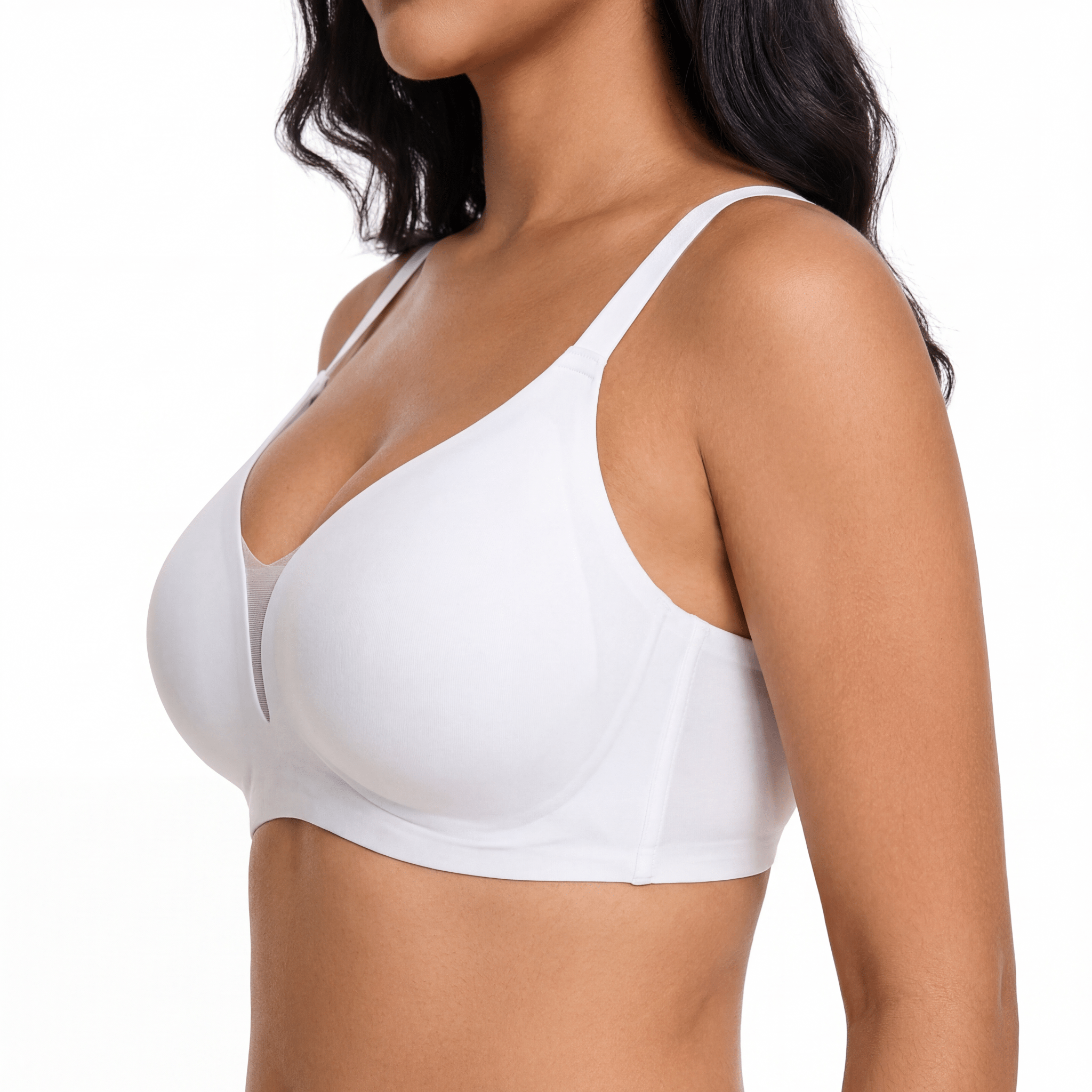V - Neck Mesh Detail Bra - Bra for White - Available at Bella Bra