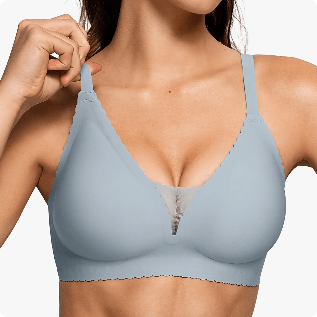 Wireless Deep V - Neck Mesh Push Up Bra - for Blue - Available at Bella Bra