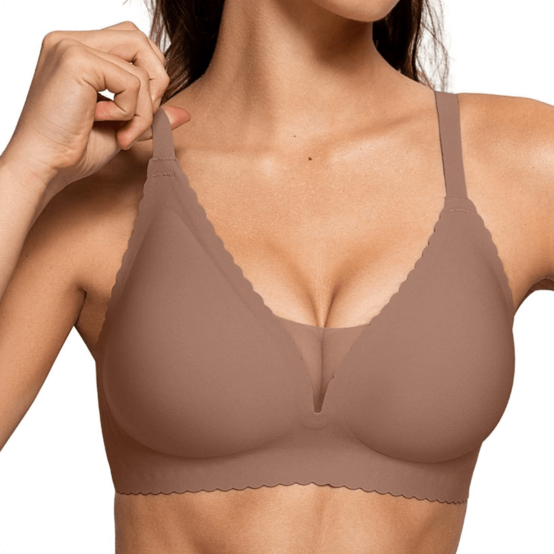 Wireless Deep V - Neck Mesh Push Up Bra - for Brown - Available at Bella Bra
