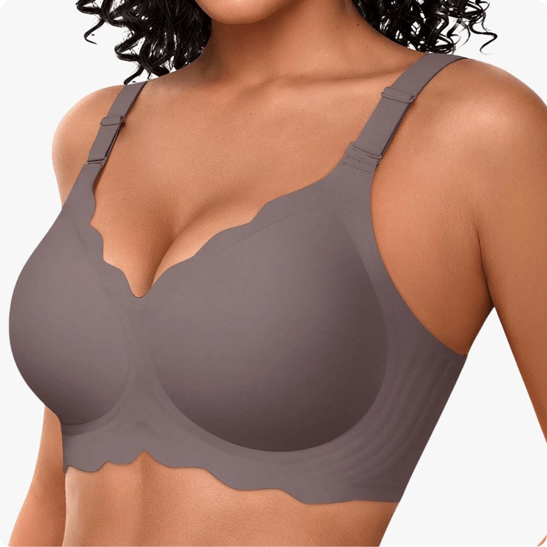 Wireless Scalloped Jacquard Front - Adjustable Support Bra - for Grey - Available at Bella Bra
