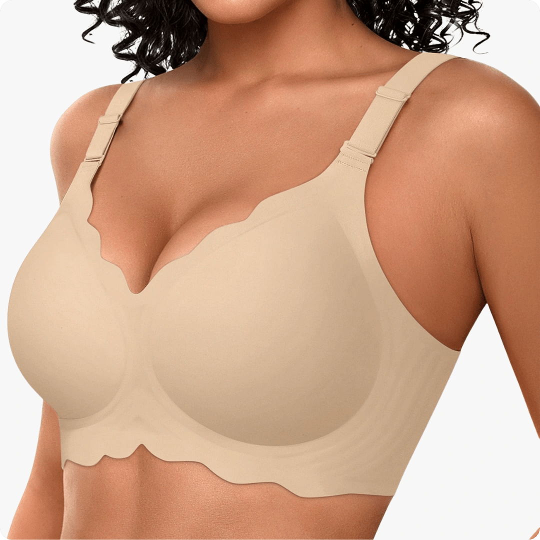 Wireless Scalloped Jacquard Front - Adjustable Support Bra - for Semolina - Available at Bella Bra