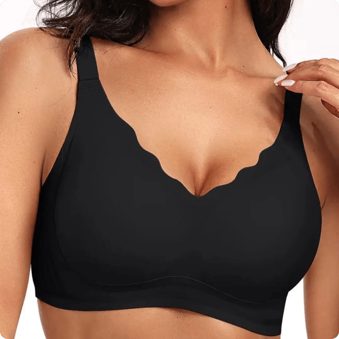 Wireless Scalloped Neckline Push Up Bra - for Black - Available at Bella Bra