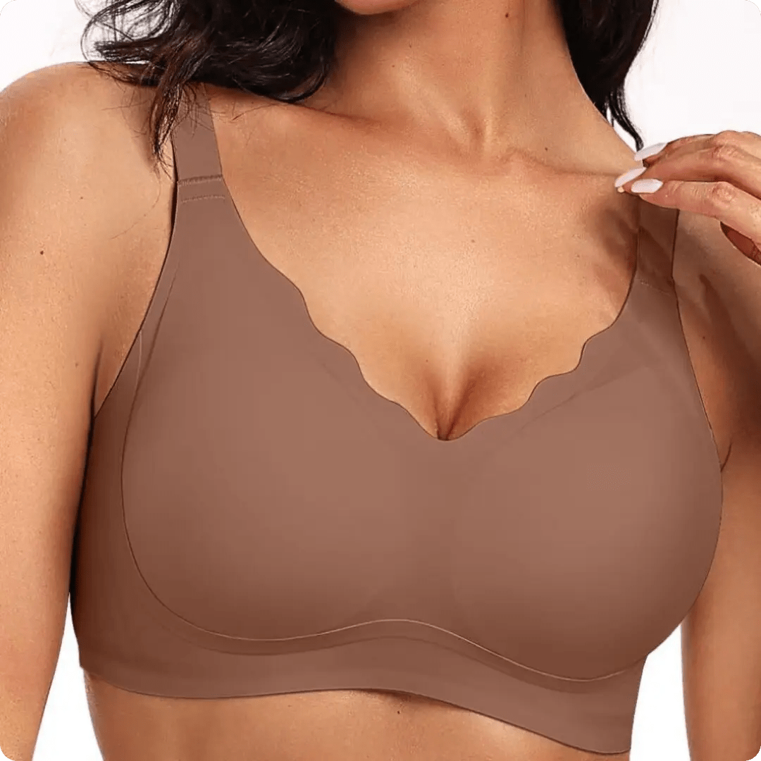 Wireless Scalloped Neckline Push Up Bra - for Brown - Available at Bella Bra