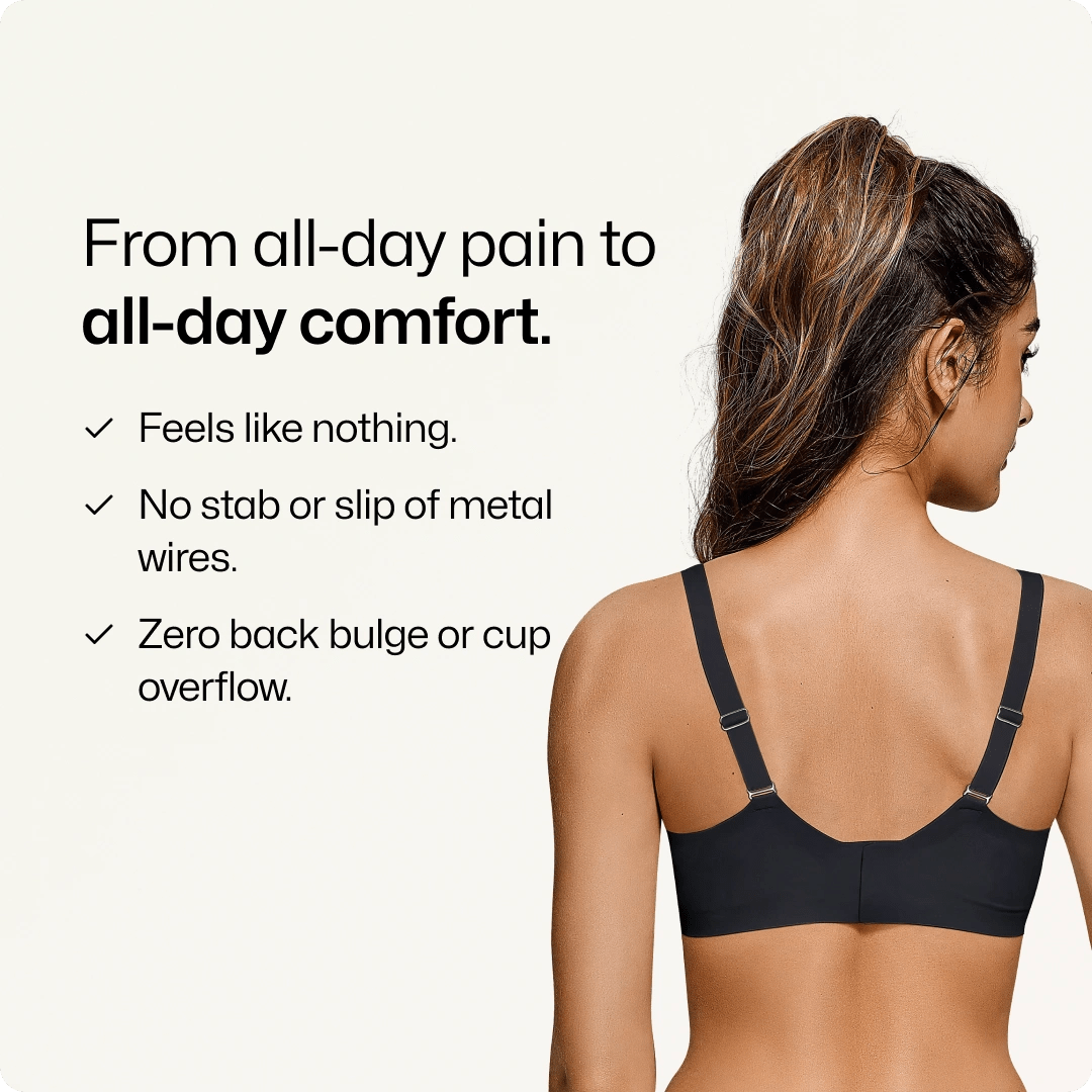 Wireless Scalloped V - Neck Mesh Push Up Bra - for Black - Available at Bella Bra