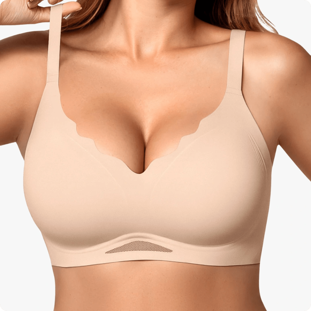 Wireless Scalloped V - Neck Mesh Push Up Bra - for Nude - Available at Bella Bra
