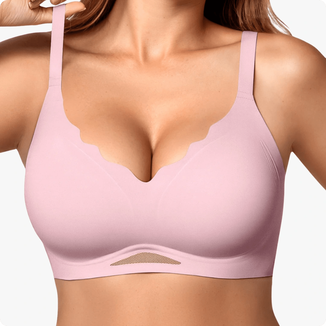 Wireless Scalloped V - Neck Mesh Push Up Bra - for Pink - Available at Bella Bra