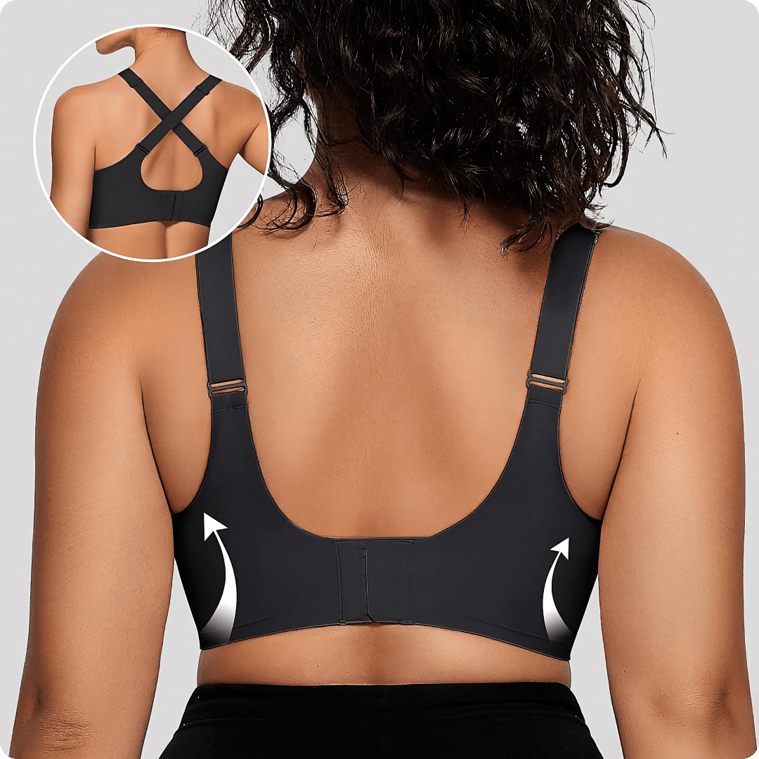 Wireless V - Neck Crossover Mesh Support Bra - for Black - Available at Bella Bra
