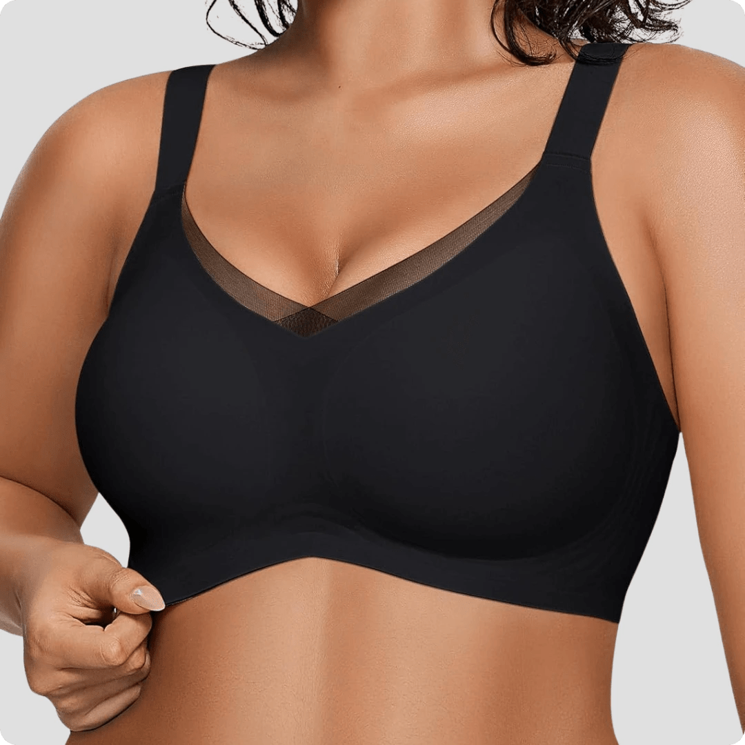 Wireless V - Neck Crossover Mesh Support Bra - for Black - Available at Bella Bra