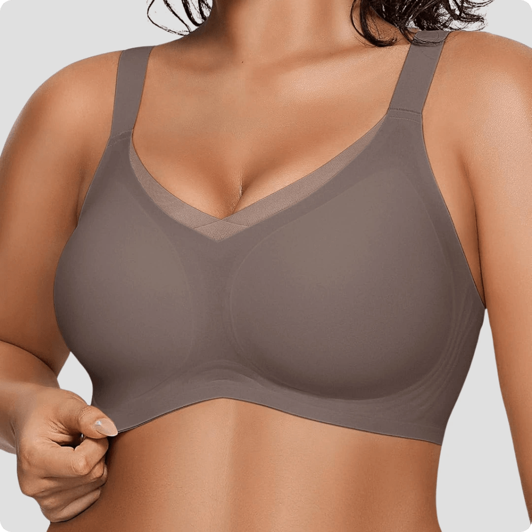 Wireless V - Neck Crossover Mesh Support Bra - for Grey - Available at Bella Bra