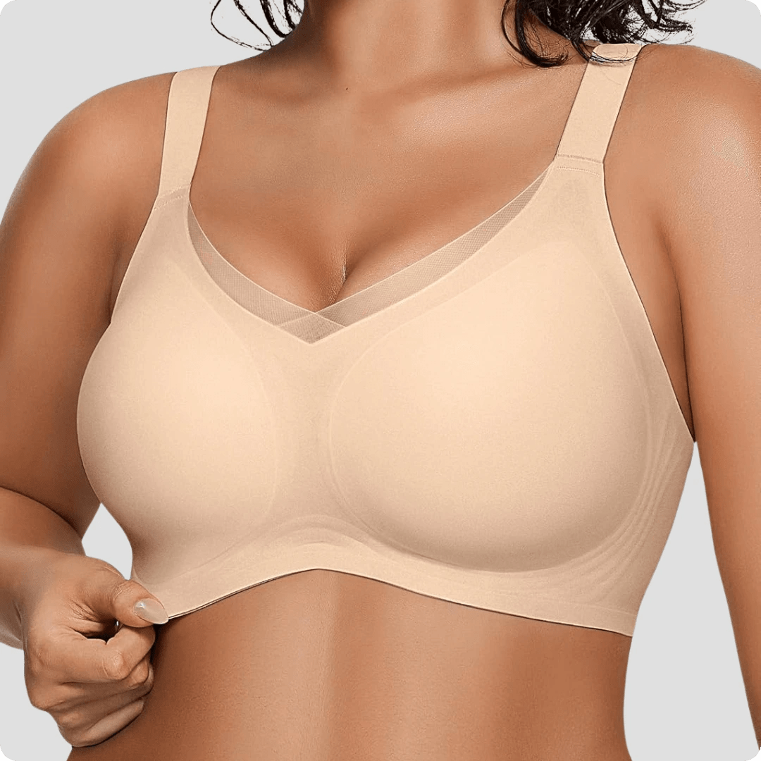 Wireless V - Neck Crossover Mesh Support Bra - for Nude - Available at Bella Bra