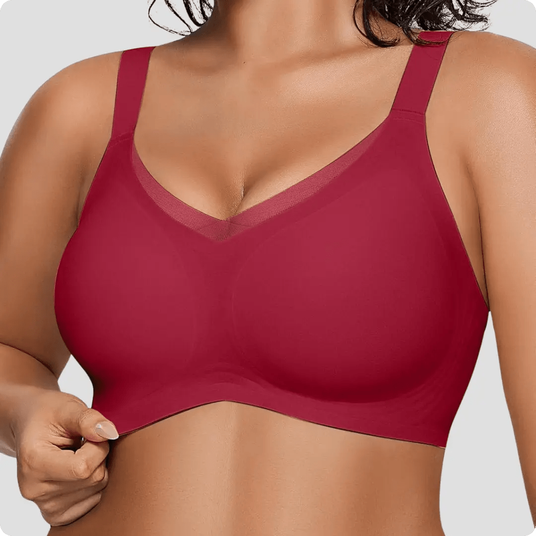 Wireless V - Neck Crossover Mesh Support Bra - for Red - Available at Bella Bra