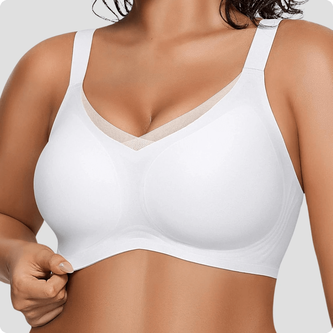 Wireless V - Neck Crossover Mesh Support Bra - for White - Available at Bella Bra