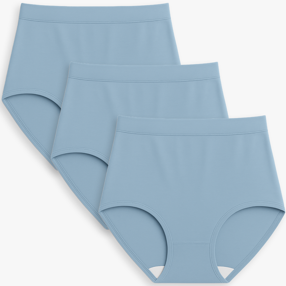 Women's High Waisted Cotton Underwear – Breathable Brief with Tummy Control Bundle - for Light Blue - Available at Bella Bra