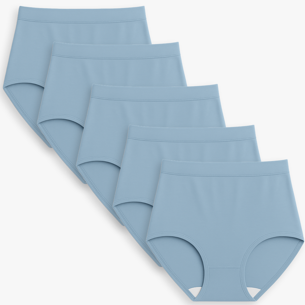 Women's High Waisted Cotton Underwear – Breathable Brief with Tummy Control Bundle - for Light Blue - Available at Bella Bra