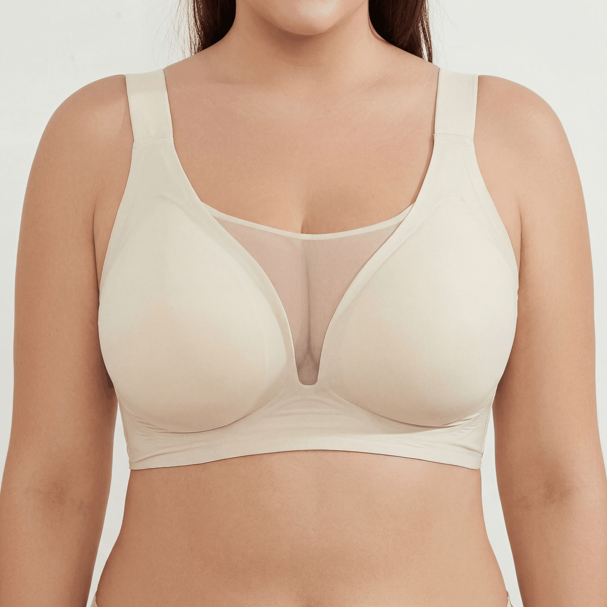 Deep V Mesh Full Coverage Bra - Bra for Nude - Available at Bella Bra