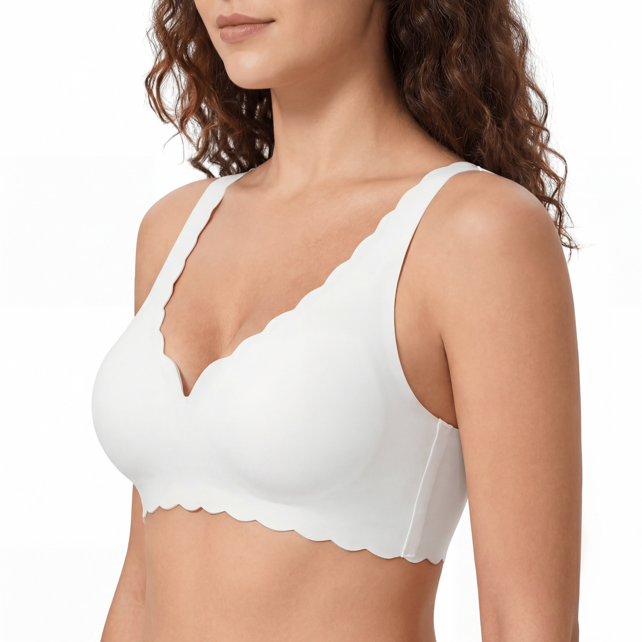 Scalloped Edge Plunge Bra - Bra for White - Available at Bella Bra