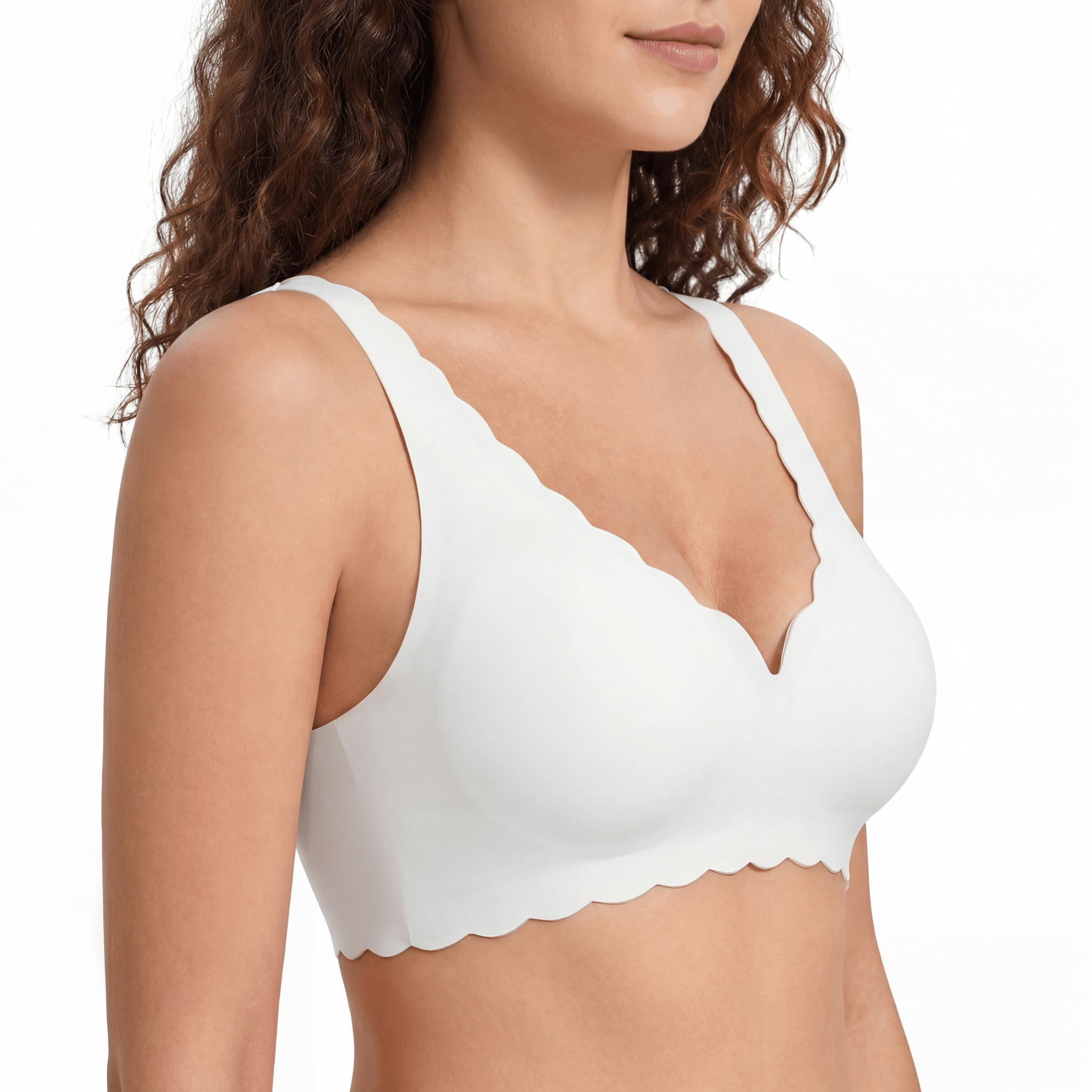 Scalloped Edge Plunge Bra - Bra for White - Available at Bella Bra