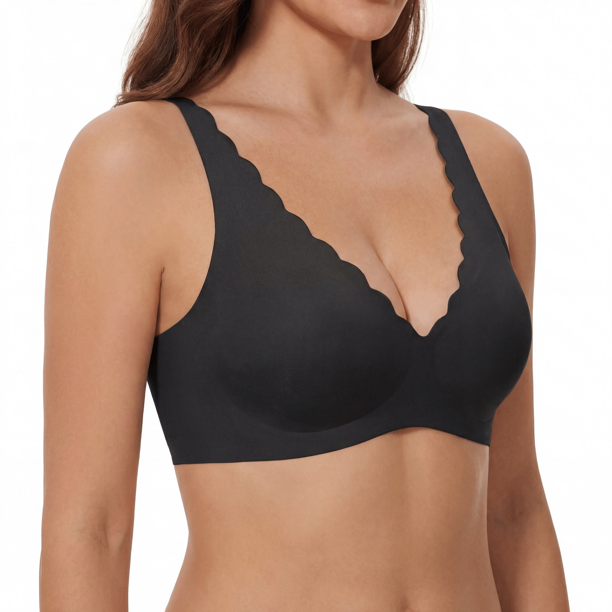 Scalloped Neckline Plunge Bra - Bra for Black - Available at Bella Bra