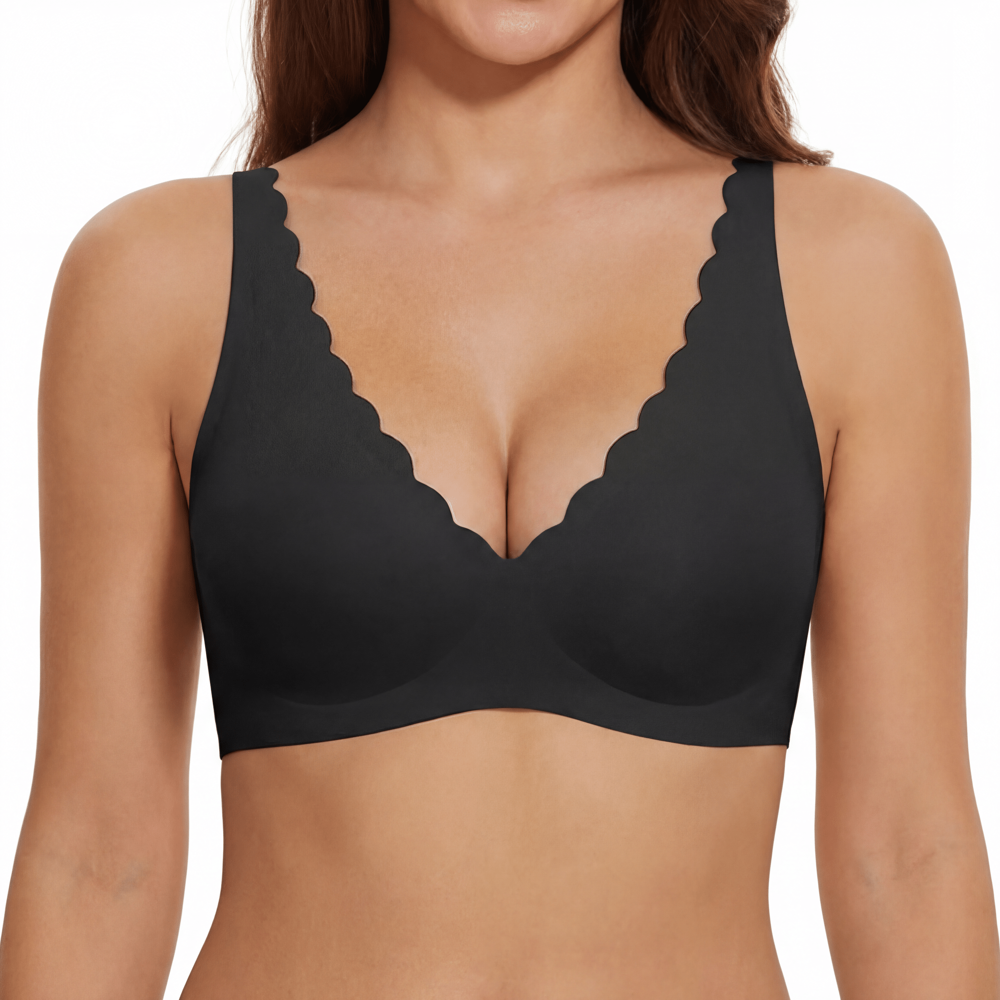 Scalloped Neckline Plunge Bra - Bra for Black - Available at Bella Bra