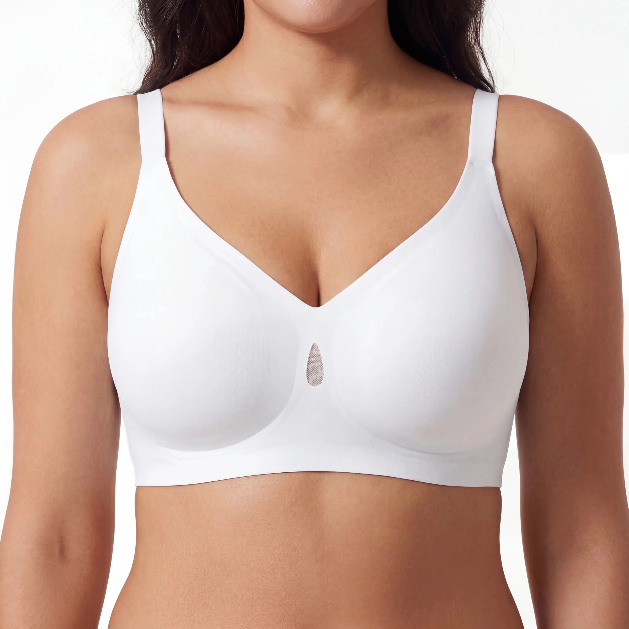 V - Neck Breathable Comfort Bra - Bra for White - Available at Bella Bra