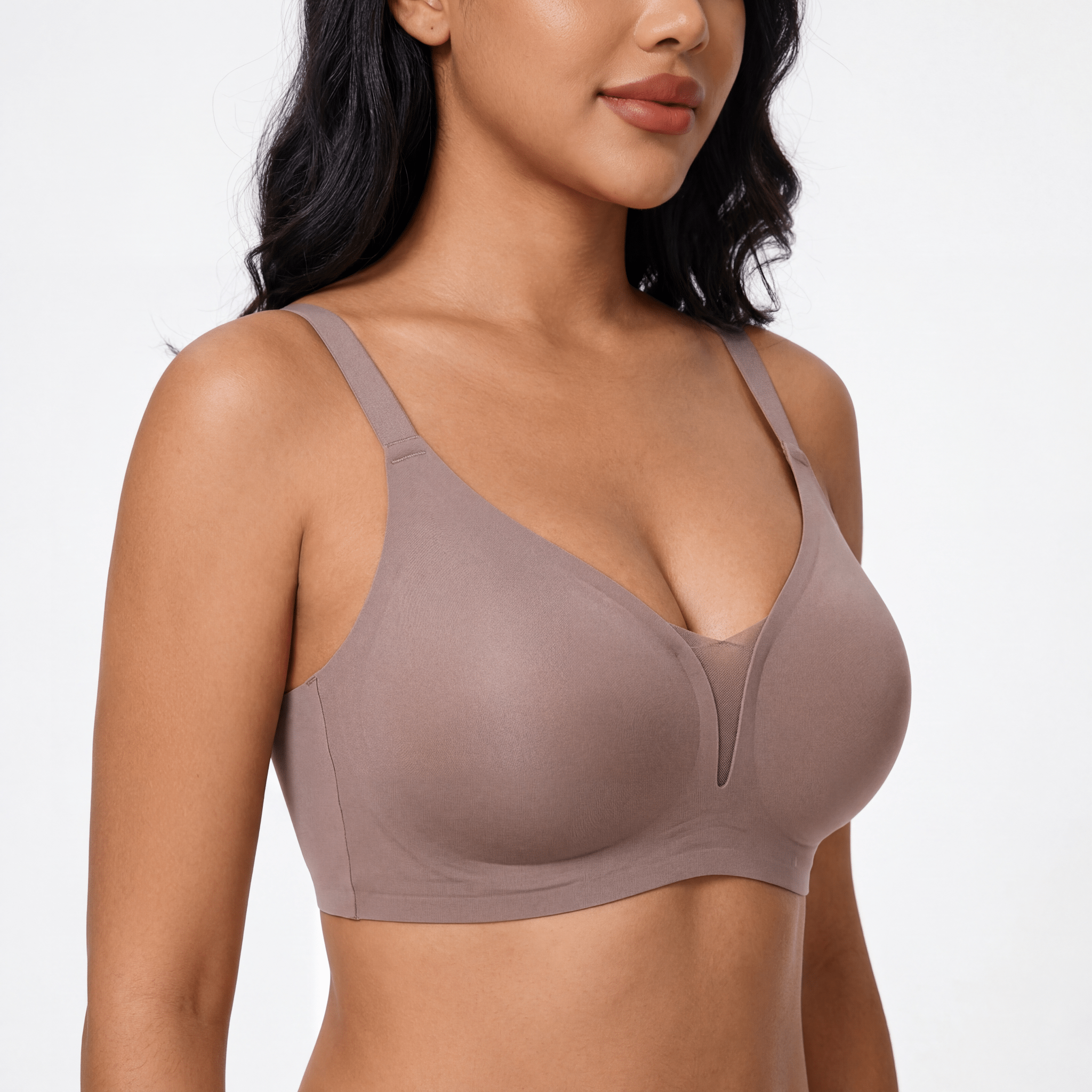V - Neck Mesh Detail Bra - Bra for Coffee - Available at Bella Bra