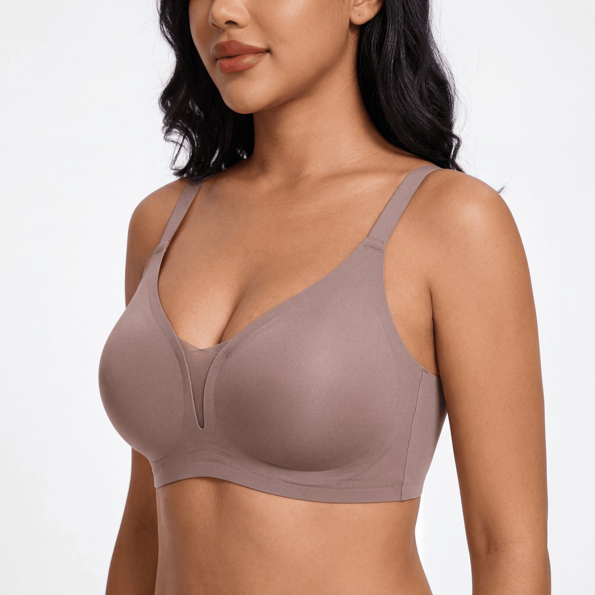 V - Neck Mesh Detail Bra - Bra for Coffee - Available at Bella Bra
