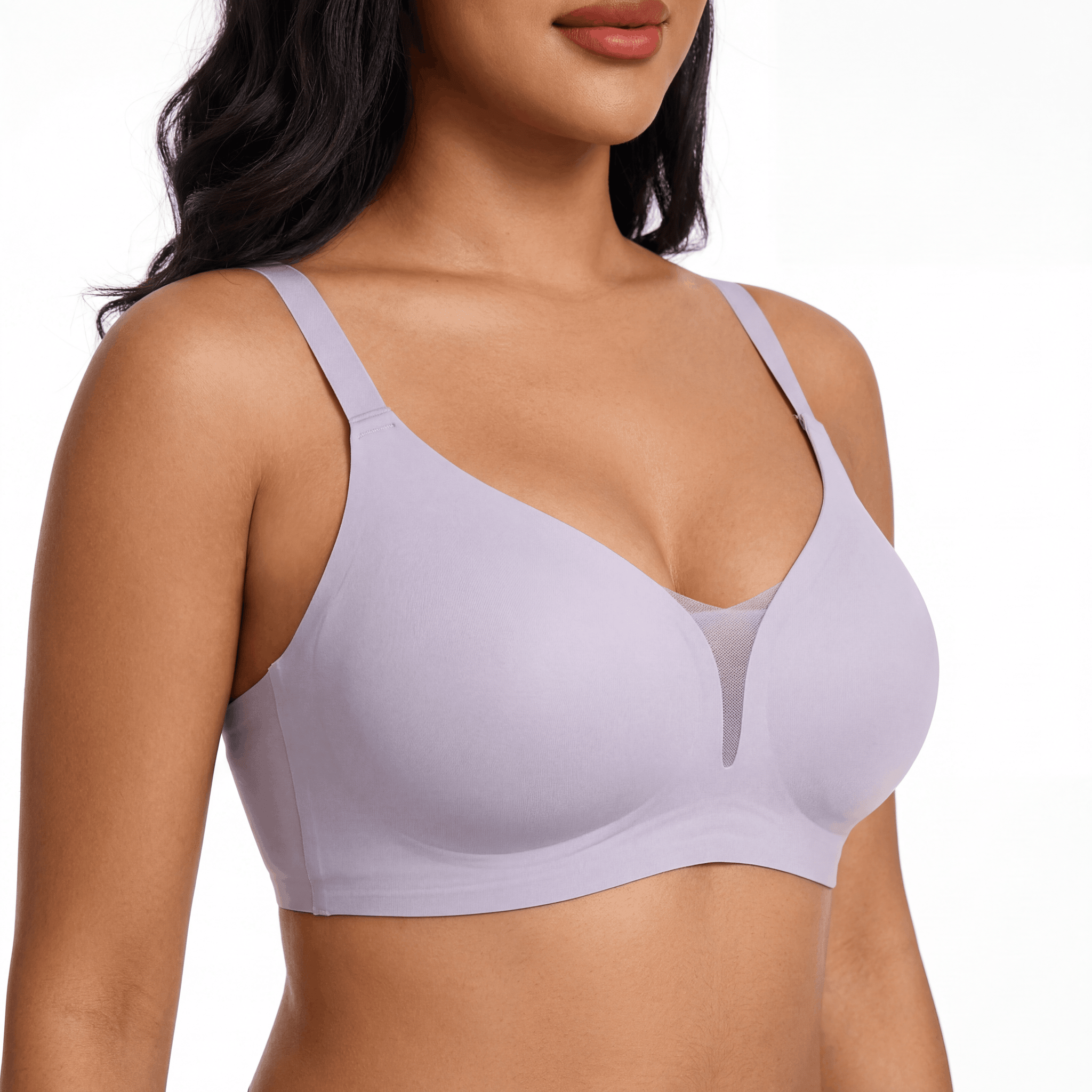 V - Neck Mesh Detail Bra - Bra for Lavender - Available at Bella Bra