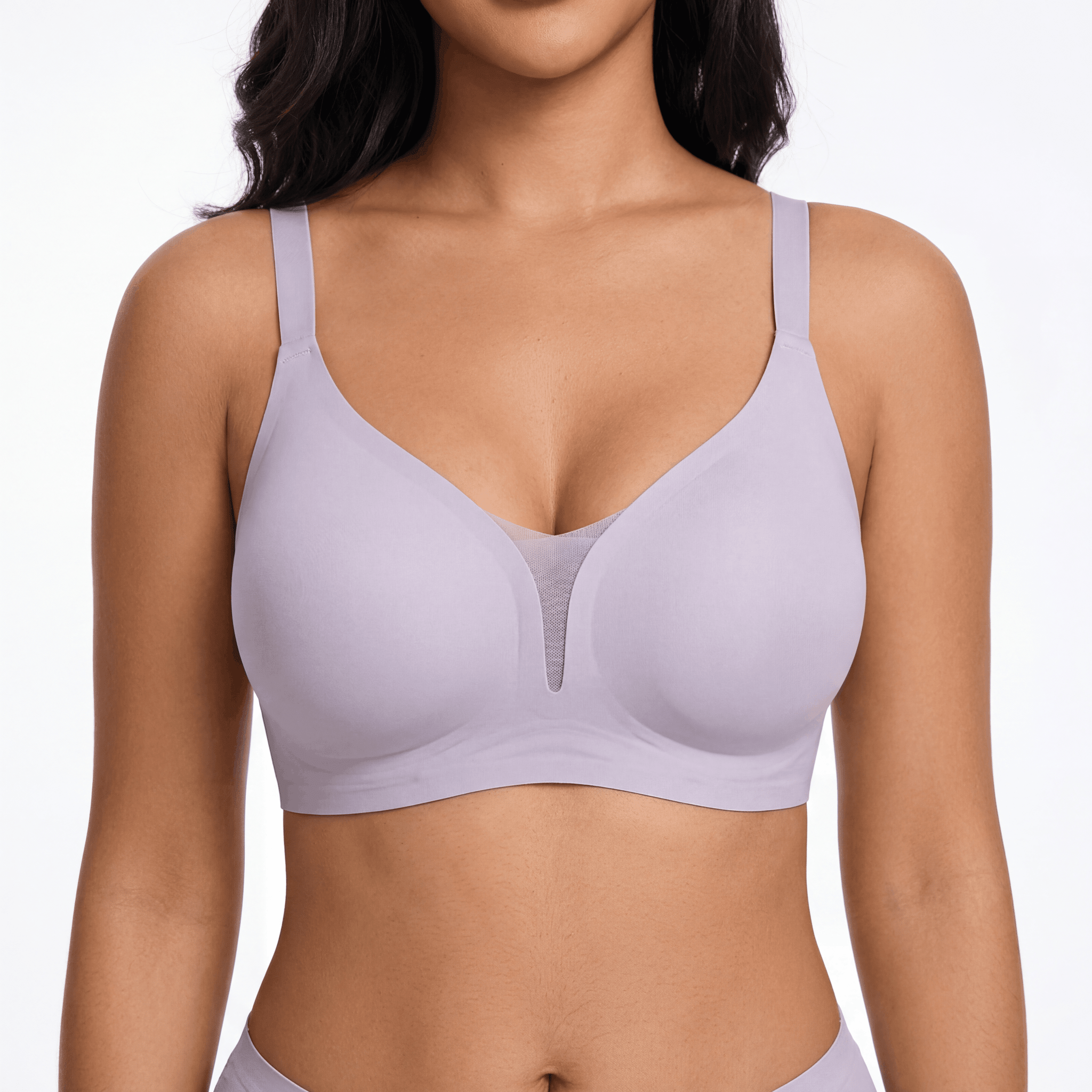 V - Neck Mesh Detail Bra - Bra for Lavender - Available at Bella Bra