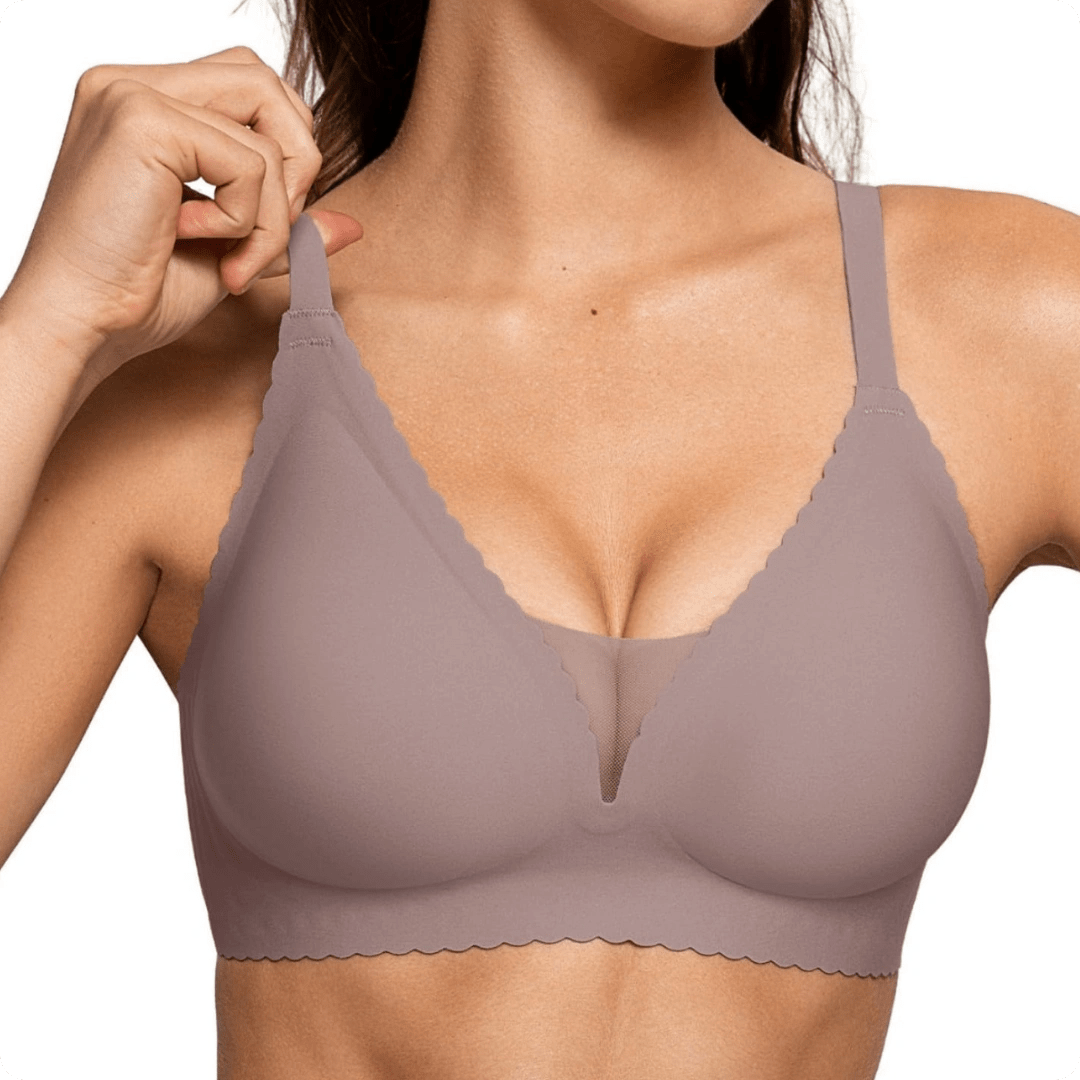 Wireless Deep V - Neck Mesh Push Up Bra - for Grey - Available at Bella Bra