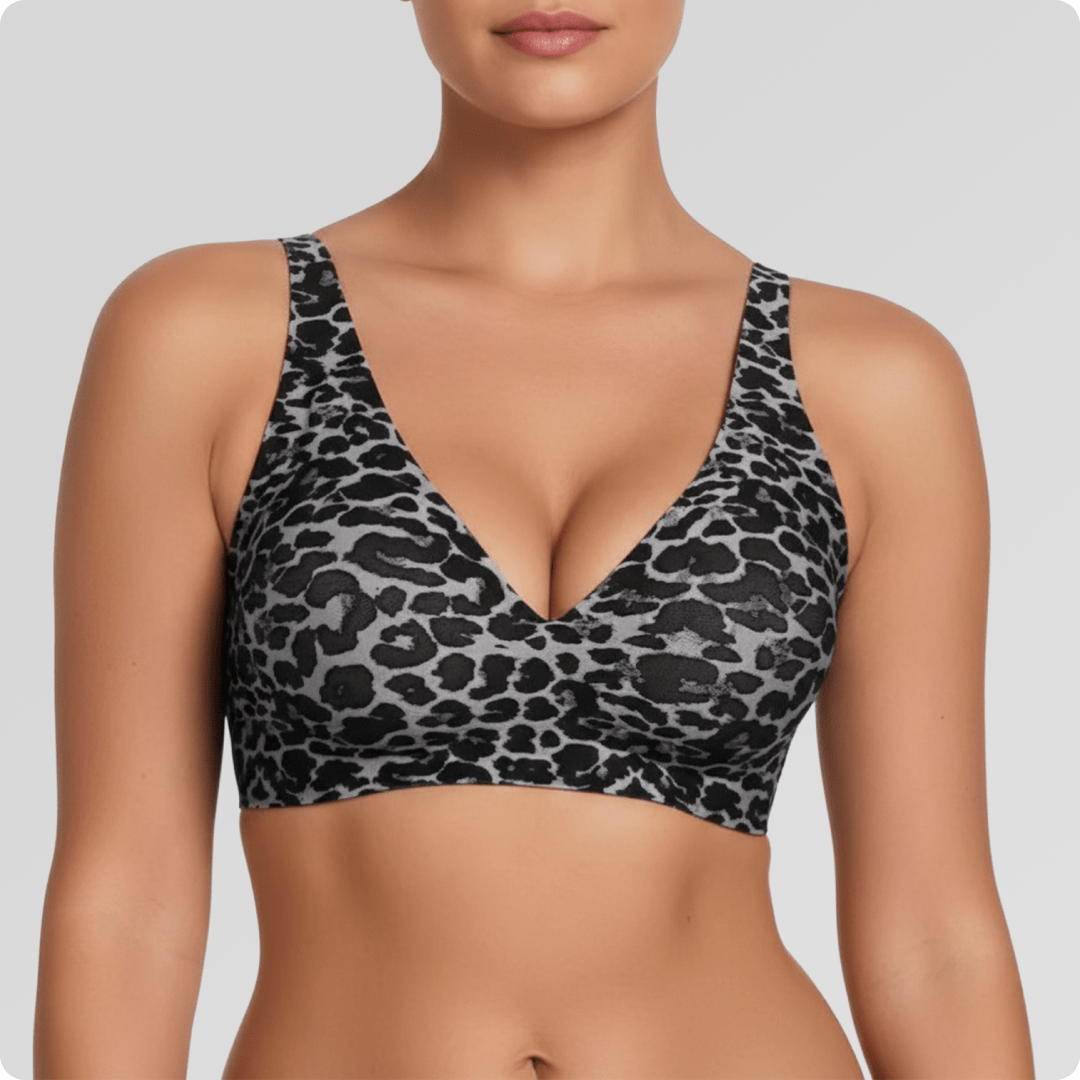 Wireless Deep V Seamless Every Day Bra [LIMITED EDITION] - for Grey Leopard - Available at Bella Bra