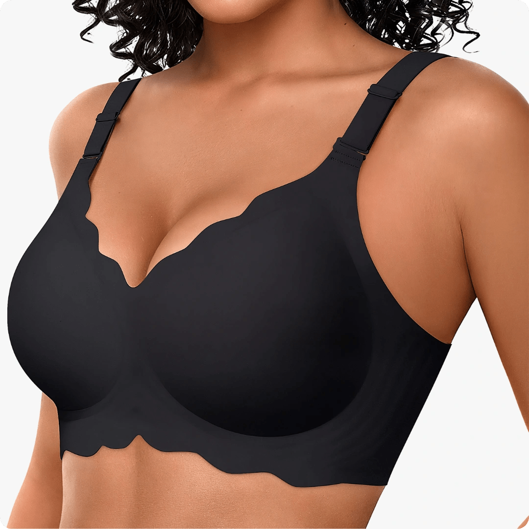 Wireless Scalloped Jacquard Front - Adjustable Support Bra - for Black - Available at Bella Bra