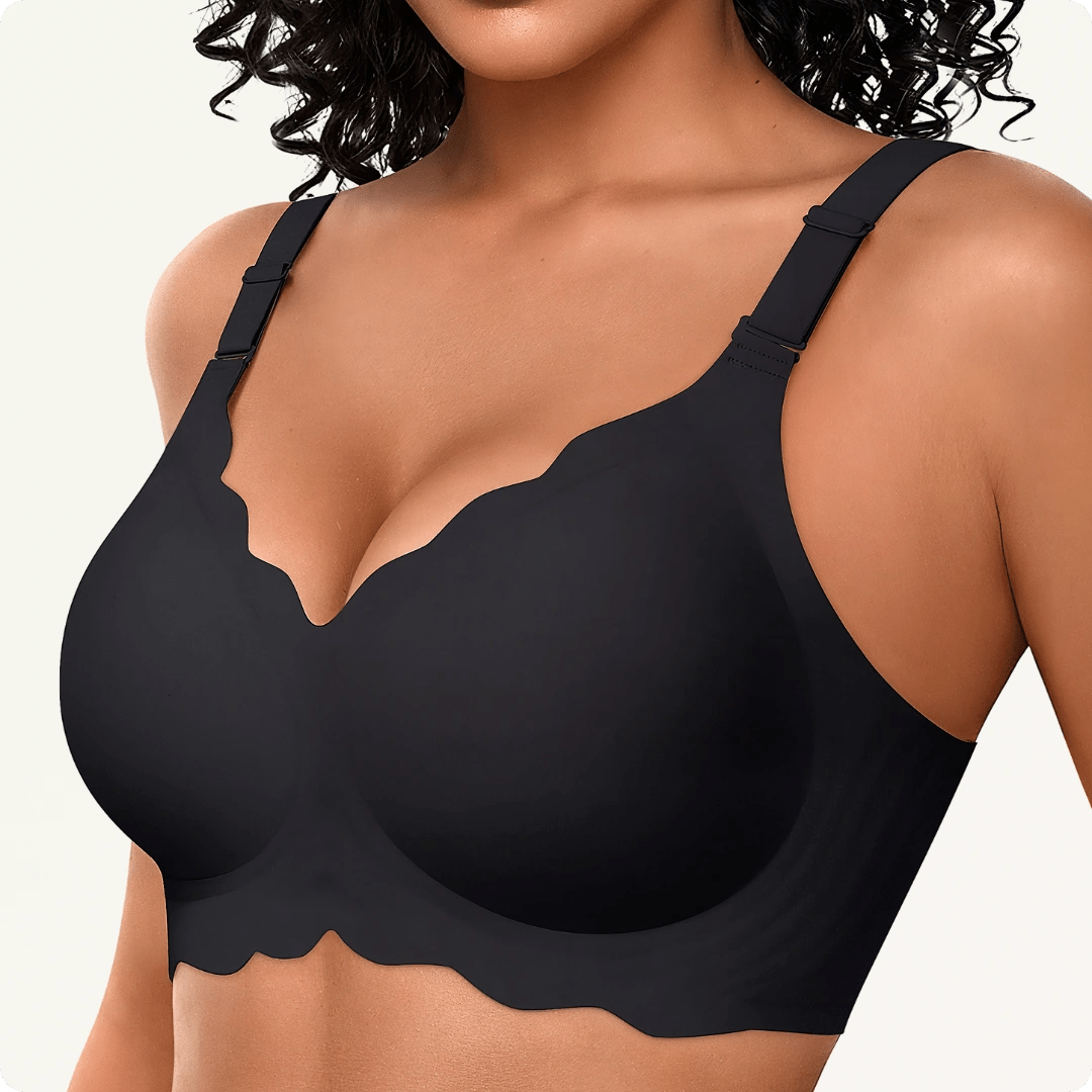 Wireless Scalloped Jacquard Front - Adjustable Support Bra - for Black - Available at Bella Bra