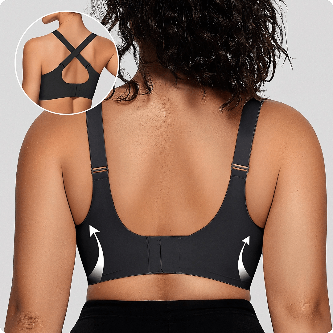 Wireless Scalloped Jacquard Front - Adjustable Support Bra - for Jacquard Black - Available at Bella Bra