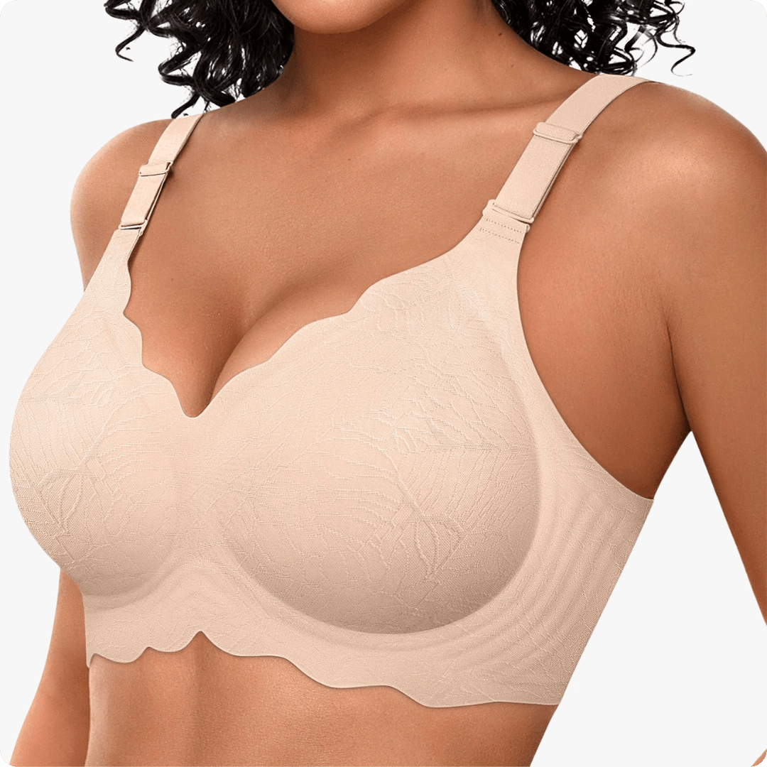 Wireless Scalloped Jacquard Front - Adjustable Support Bra - for Jacquard Nude - Available at Bella Bra