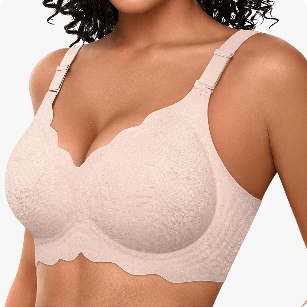 Wireless Scalloped Jacquard Front - Adjustable Support Bra - for Jacquard Pink - Available at Bella Bra