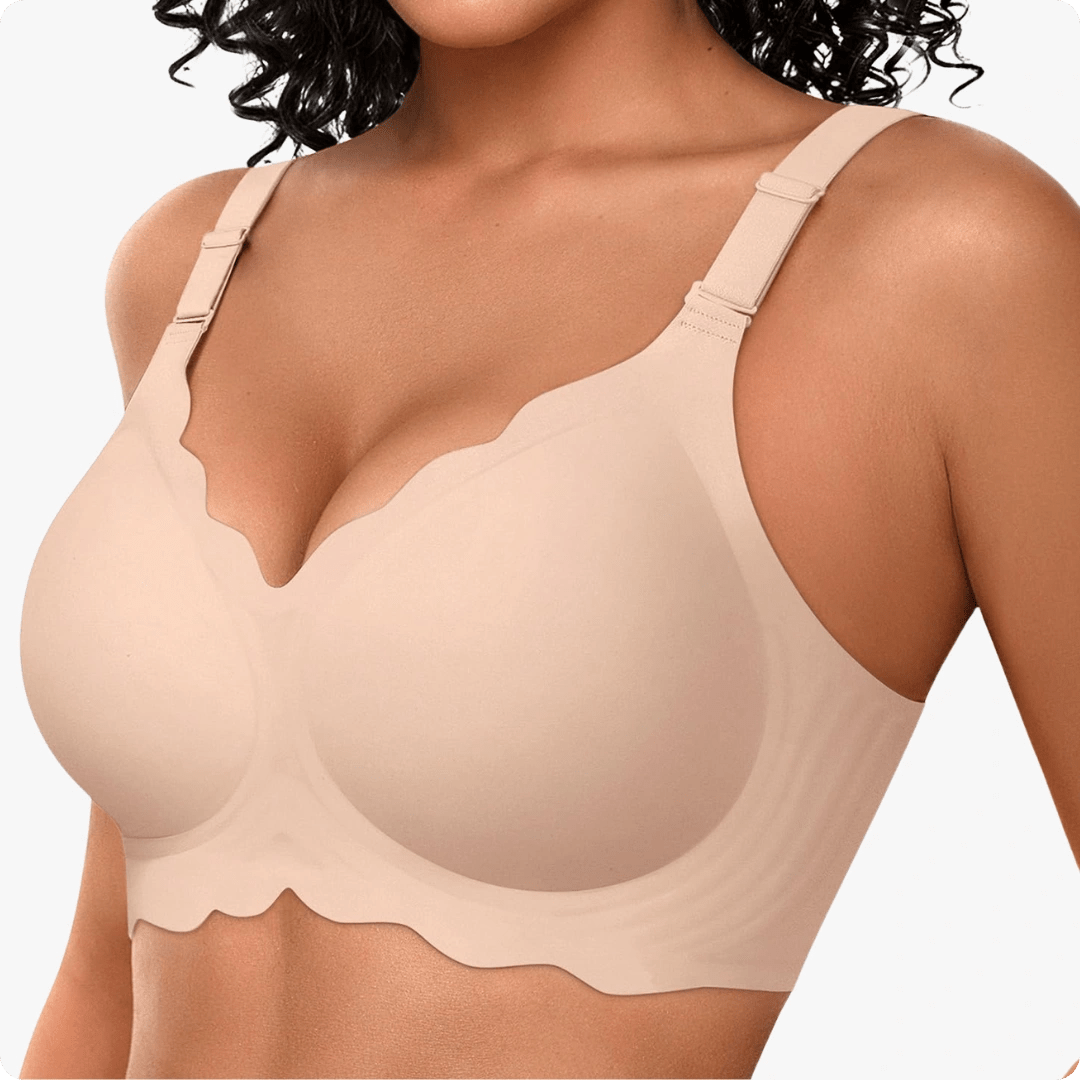Wireless Scalloped Jacquard Front - Adjustable Support Bra - for Nude - Available at Bella Bra