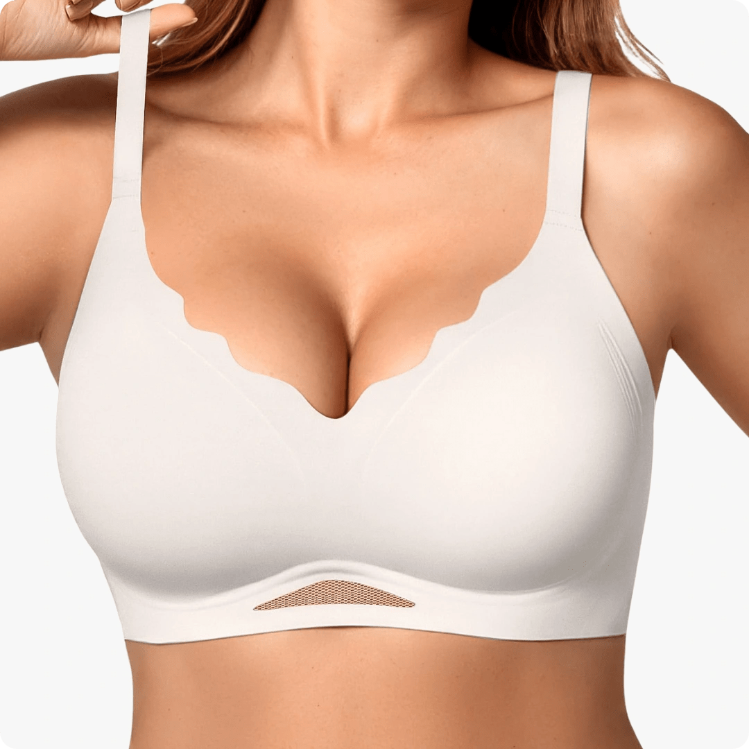 Wireless Scalloped V - Neck Mesh Push Up Bra - for White - Available at Bella Bra