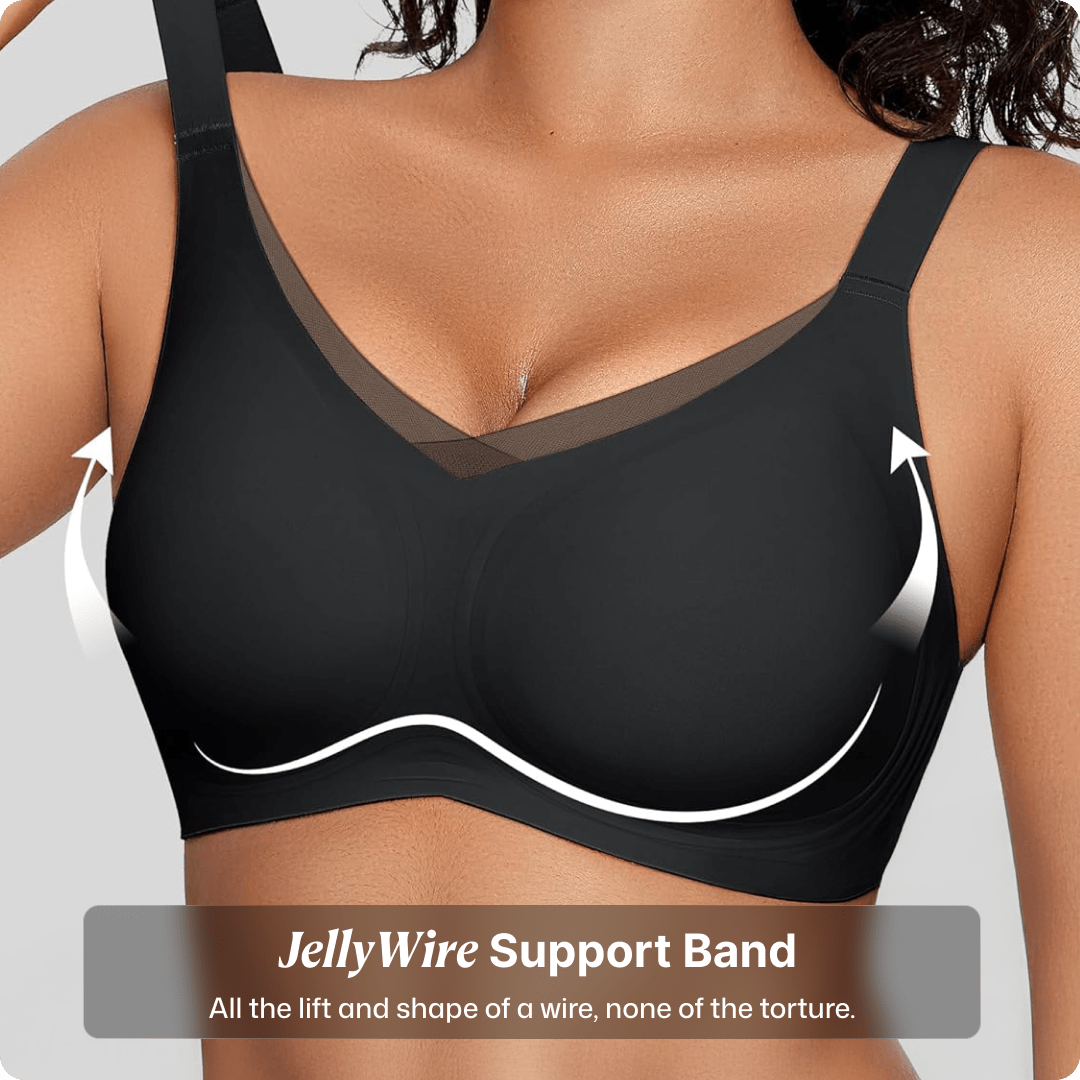 Wireless V - Neck Crossover Mesh Bra - for Black - Available at Bella Bra