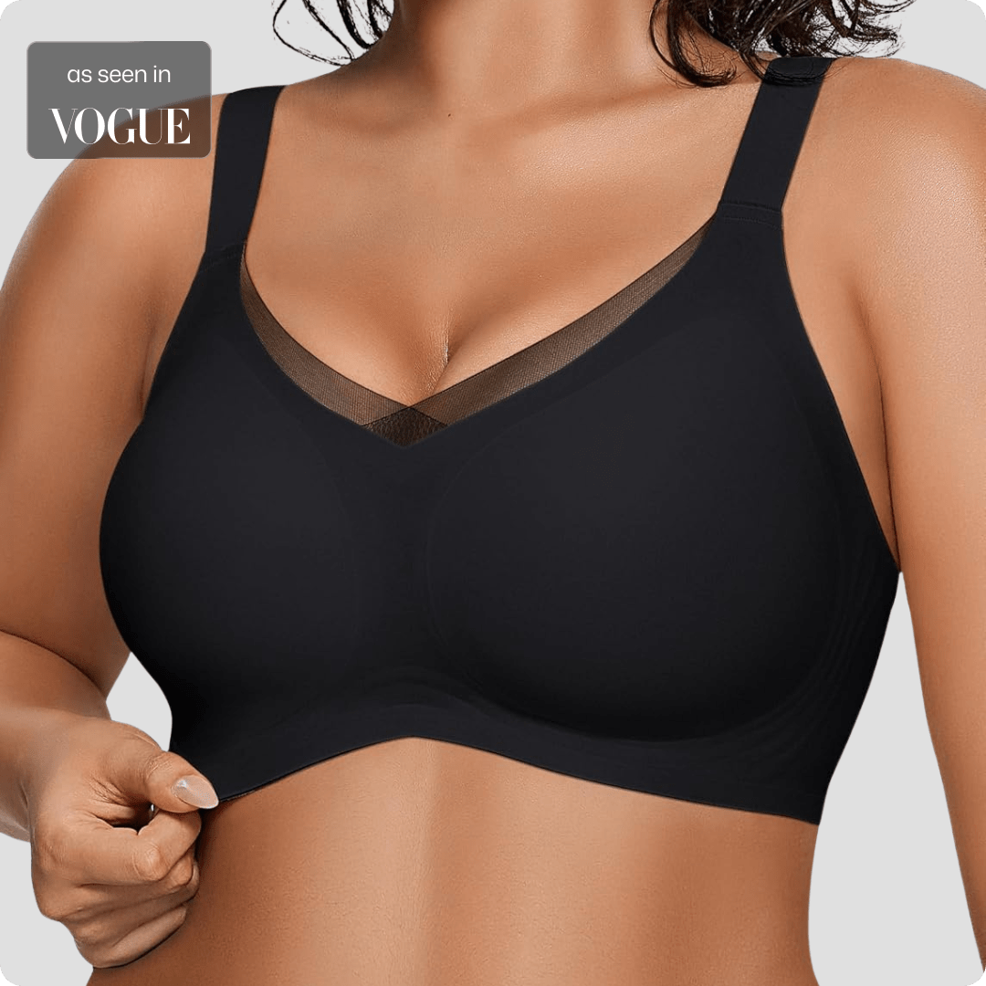 Wireless V - Neck Crossover Mesh Bra - for Black - Available at Bella Bra